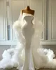 Modest Satin Mermaid Wedding Dresses with Wrap Ruffles Tulle Strapless Customize vestido de novia New Fashion Bohemia Birdal Dress