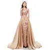 2020 verde escuro real Imagem Prom Vestidos mangas compridas lantejoulas Lace Train destacável Mermaid Sequins Champagne Red Evening Partido Vestidos Wear