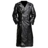 ABOORUN hommes veste longue en cuir Trench Coat automne hiver Vintage veste en cuir PU 2019 noir veste décontractée mâle R2690