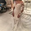 New Sexy Mermaid Wedding Dresses Sheer Neckline Lace Appliques Pearls Beaded Illusion Long Sleeves See Through Tulle Plus Size Bridal Gowns