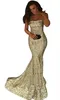 Sexy Mermaid Pailletten Bling Prom Dresses Strapless Mouwloze Afrikaanse Formele Partij Zwart Meisje Avondjurken Gastkleding Robe de Soiree