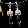 Fashion-and American Fashion Jewelry S925 Sterling Silver Needle Wind Bell Micro-inlaid Zirconite Ear Ring Tassel Pearl Bride Dinner