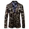 Gouden van hoge kwaliteit Goud Velvet Blazer Fashion Korean Slim Print Men's Blazer Jackets Men's Prom Club Dress Suit jas Masculino M-5XL