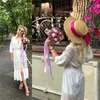 Дамы платья элегантные длинные белые кружева Sundress сексуальный передний открытый глубокий V шеи расточил макси платье лето женщин пляж туника N561 Y19012102