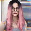 Top Hair China Fashion ombre Pink Wig Kylie Jenner 14inch Wigs synthétiques Wigs Wavy Black Rootpink Hoies résistantes à la chaleur W4834884