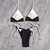 Çiçek Baskı Bikini Set Kadınlar Seksi Çizgili Patchwork Mayo Fırfır Brezilyalı Mayo Mayo Bandaj Bikini Beachwear