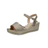 Gold Silver Sequins Platform Wedge Sandals Women Metal Chain Dik Sole Buckle Riemschoenen Summer Party 20221