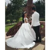 Sexy Off-Shoulder Ball Gown Wedding Dresses Lace Appliques Capped Sleeves Cathedral Train Plus Size Bridal Gowns