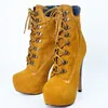 RONTIC Dames Winter Platform Warm Enkellaarzen Stiletto Hoge Hakken Laarzen Ronde Teen Office Yellow Shoes Women Plus US Maat 4-15