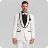 White Groom Tuxedos Shawl Lapel Groomsmen Wedding Tuxedos Fashion Men Formal Dinner Party Prom Blazer Suit (Jacket+Pants+Tie) 1066