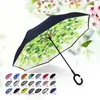 Double Layer Inverted Umbrella Outdoos Fold Upside Down Fabric Windproof C-Handle Reverse Umbrella Layer Inside Out Windproof Umbrella