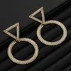 Gros-créateur de luxe de mode exagéré diamant strass triangle cercles géométriques boucles d'oreilles pour les femmes or argent