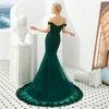 Sexy Dark Green Mermaid Evening Dresses Off Shoulder Beaded Sequined Tiered Tulle Backless Robe de Soiree Formal Prom Dress Wears