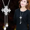 New Sweater Chain Stone Long Necklaces Pendants Jewelry Flower Key bear waterdrop Austrian Crystal Fashion Pendants Silver Golden Necklace