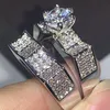 2019 New Arrival Luxury Jewelry 925 Sterling Silver Couple Rings Pave White Saphire CZ Diamond Women Wedding Bridal Ring Set For Lovers Gift