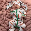 2 stks Hot Pasgeboren Zuigeling Baby Jongens Meisjes Kleding Lange Mouwen Cartoon Carter Carrot Print Romper Jumpsuit + Rrabbit Oren Hoed Outfits Set