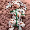 2 шт. Hot Newborn Младенческая Детская Мальчики Девушки Одежда С Длинным Рукавом Мультфильм Морковь Печать Ромпер Комбинезон + Rmabit Уши Шляпы Настройки Настройки