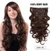 Clip de vague de corps de marque Elibess dans les Extensions de cheveux humains indien 100% cheveux Remy 120g/ensemble, Options de couleur brune de couleur naturelle