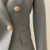 Yeni Stil Premium Blazer En Kaliteli Orijinal Tasarım kadın Çift Göğüslü Blazer Ince Ceket Metal Tokaları Gri Blazer Dış Giyim Coat