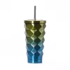 500ml Stainless Steel Diamond Car Cups Outdoor Travel Portable Gradient Pineapple Cup With Straw 6styles RRA2010