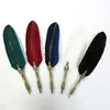 Saupoudre Or Vintage Feather Quill Dip Dip Calligraphie Fontaine Pen écrire Jet 5 Nibs Set Coffret cadeau de papeterie