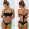 Populaire vrouwen sport bikinis set lange touw bandage badmode diverse string badmode nylon stoffen Solid dot driehoek bh dropping geaccepteerd