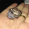 Handgjorda 2-i-1 Flower Ring Sets 925 Sterling Silver Diamond Engagement Bröllop Band Ringar För Kvinnor Party Smycken Gift