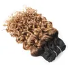 1B 27 Ombre Honey Blonde Deep Curly Hair Bundles 10 12 14inch 3 번들 브라질 물 웨이브 헤어 레미 인간의 머리카락 확장 도매