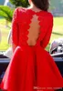 2019 Ucuz Kırmızı Kısa Dantel Mezuniyet Elbise Bir Çizgi Yarım Kollu Juniors Tatlı 15 Mezuniyet Kokteyl Parti Elbise Artı Boyutu Custom Made