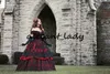 Gotische Belle Rot Schwarz Spitze Hochzeitskleid Vintage Lace-up Korsett Steampunk Schlafen Schönheit von Schulter plus Größe Brautkleid