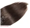 Dikke 70G 7 stks Set zijdeachtige rechte clip in menselijke hair extensions Goedkope zwarte kleur clip op Peruviaanse haardevredensten, gratis verzending
