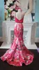 Robe de bal florale imprimée 2k19 élégante pastèque sirène formelle événement porter des robes bretelles dos nu bateau cou robe de tapis rouge sur commande