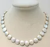 necklace Free shipping ++ Fresh water pearl necklace Coin shape white12-13 mm 17INCH Metal clasp NEW