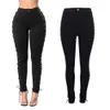 Kobiety boczne Lace Up Ołówek Tight Pant Sexy Cross Bandaż Spodnie Skinny Jeans Wysokiej Jakości Spodnie Kieszonkowe Spodnie Cargo Dżinsy Femme