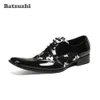 Batzuzhi luxe mâle fête formelle chaussures plates en cuir formel hommes chaussures habillées Vintage métal bout pointu Chaussure Homme!