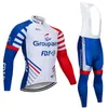 2020 Ny Groupama FDJ Cykling Team Jersey Bibs byxor Set Ropa Ciclismo Mens Winter Thermal Fleece Pro Bike Jacket Maillot Wear