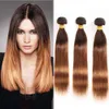 # 4/30 Brown Wortels tot Medium Auburn Ombre Braziliaans Menselijk Haar Weave Bundels 3 stks Bruin tot Auburn Ombre Virgin Hair WEFTS Extensions 10-30 "