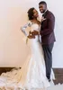 Vintage African Long Sleeves Mermaid Wedding Dress With Detachable Train Luxury Off Shoulder Lace Applique Plus Size Bridal Gown