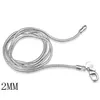 New 925 Sterling Silver Plated 2MM snake chain women Lobster Clasps Smooth Chain fashion Jewelry Size 16 18 20 22 24 inches EC10