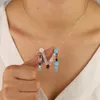 argento Caramella iniziale Collana CZ multicolore Collana con lettera personalizzata Nome fascino donna Accessori per gioielli Regalo per fidanzata