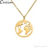 Collana con ciondolo mappamondo in acciaio inossidabile Donna Uomo Catene d'oro Collane Regalo di gioielli da viaggio in oro rosa con globo d'argento