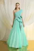 Mint Groene Prom Jurken Ruches Satijn en Chiffon Geplooid Rok Avondjurken Side Split Rits Terug Lange Formele feestjurk