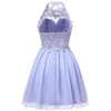 HALTER KORTE HOMECOMING JURKEN VOOR TIENS CHIFFON LAAT APPLIKES JUNIORS PROM JURKS KEYHOUD TERUG 8e klas feestjurk 184E