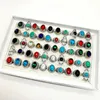 Moda 30 sztuk/partie turkusowe pierścionki pasma biżuteria Kryształowy antyczny antyczny Srebrny Kamień Naturalny Pierścień Women Men Prezent