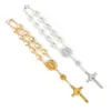 Gold Silber Spitze Glasperlen-katholischen Rosenkranz Armband Gebetskette Jungfrau Maria Jesus-Kreuz-Armbänder Frauen Männer Statement Schmuck