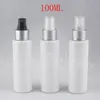 Botella de pulverización plástica plana blanca de 100 ml, contenedor cosmético vacío de 100cc, sub-embotellado de agua / tóner (50 PC / lote)