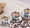 160ml rostfritt stål kaffe te uppsättning dubbel lager kaffe kopp muggar espresso rånar mjölk koppar med sked sked gga2646