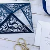 Intricate Dark Navy Lace Laser Cut Folded Wedding Invitation Handmade Personalized Invites With Envelopes Personalized Invitation5235652