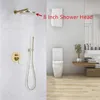 Messing Geborsteld Goud Massief Badkamer Douche Set Rianfall Hoofddouche Kraan Wandmontage Douche Arm Mixer Water Set 8-12Inch260C