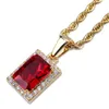 Ruby Diamond Necklace Pendant Iced Out Full Zircon Gold Silver Plated Mens Hip Hop Smycken Gift